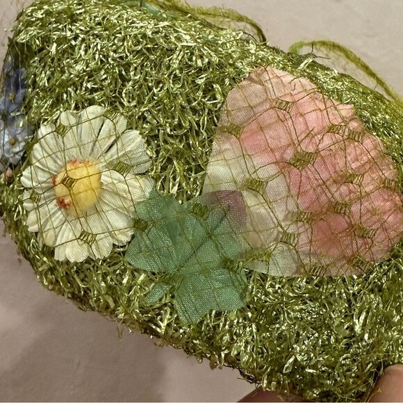 Vintage Rare Hutzler’s Pillbox Floral Tulle Net Fascinator Hat Green White Pink main image 12